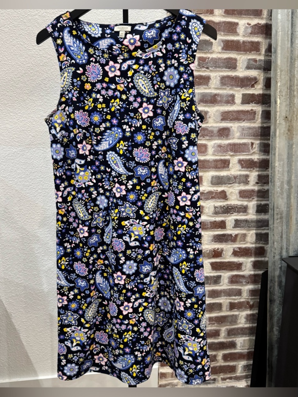 Talbots Sleeveless Cotton Blue Pink Floral Paisley A-Line Dress Size Medium